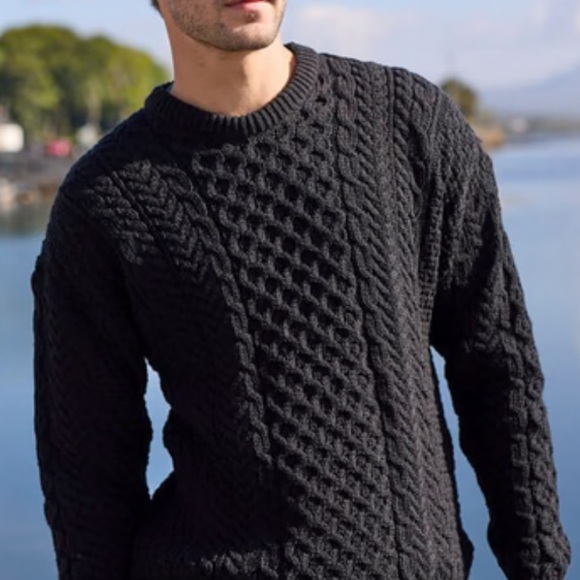 The Irish Store Other - The Irish Store 100% Wool Aran Black Cable Knit Sweater Men's XXL NWT